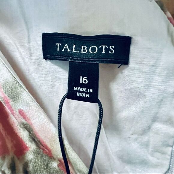 Talbots pink green white sleeveless cross bodice retro style midi dress 16 - Picture 9 of 10